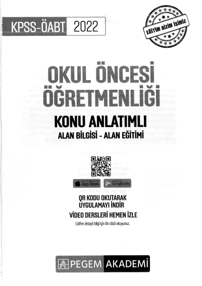 OKUL ÖNCESİ ÖĞRETMENLİĞİ KONU ANLATIMLI ALAN BİLGİSİ- ALAN EĞİTİMİ SegaCopy Fotokopi Merkezi