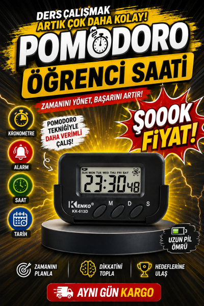 Kenko Pomodoro Öğrenci Saati - Kronometreli Ders Çalışma Saati - Dijital Masa Saati Kenko KK-613D SegaCopy Fotokopi Merkezi