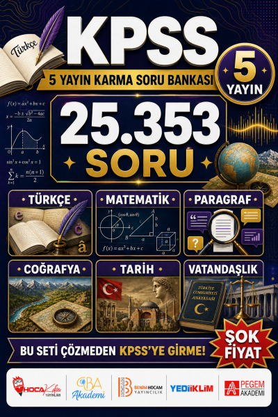 KPSS Tüm Dersler (Türkçe-Paragraf-Matematik-Coğrafya-Tarih-Vatandaşlık) 5 Yayın Karma Soru Bankası Tam 25353 Soru SegaCopy Fotokopi Merkezi