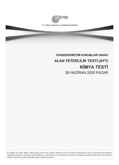 KİMYA SON 11 YIL ÇIKMIŞ SORULAR (AYT) (2020 DAHİL) SegaCopy Fotokopi Merkezi