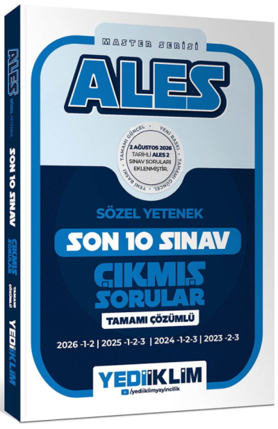 2027 ALES Sözel Yetenek Master Serisi Tamamı Çözümlü Son 10 Sınav Çıkmış Sorular Yediiklim Yayınları SegaCopy Fotokopi Merkezi